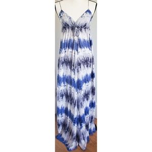 Leialani Blue Gray Tiedye Maxi Dress Boho Long Hippie